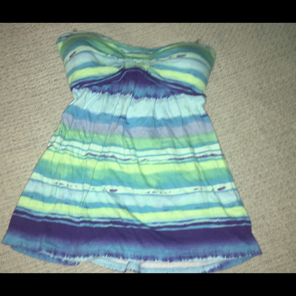 A blue-green layered tube top